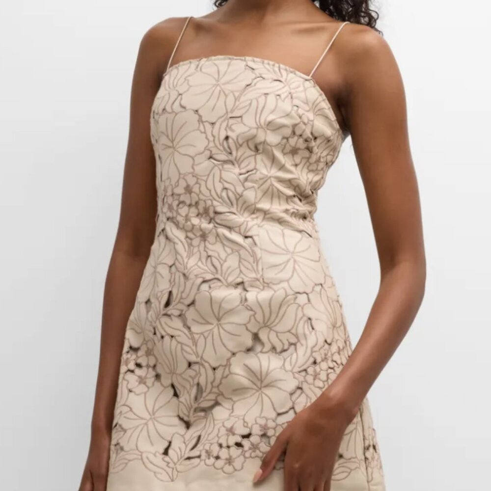 Cult Gaia Floral Embroidered Mini Dress in Beige